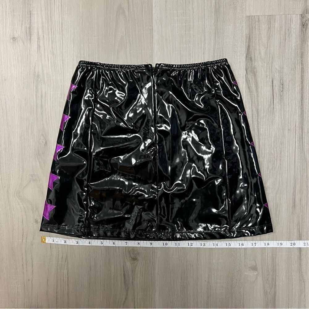 Horoscopez x Dolls Kill black patent miniskirt pink/purple metallic stars szM - Picture 9 of 15
